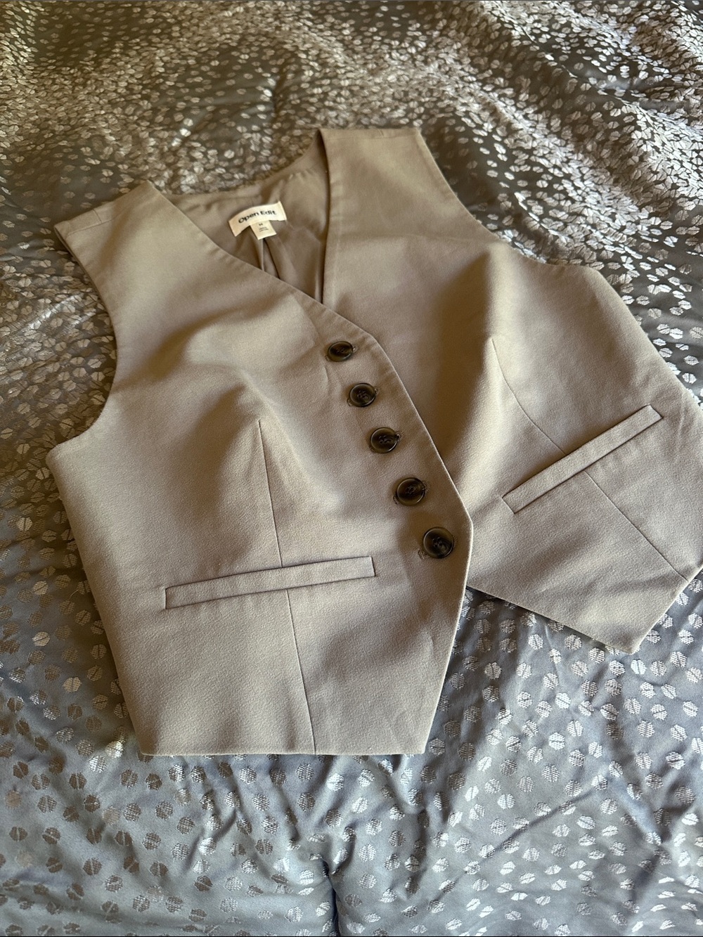Open Edit Women's Taupe Button-Front Vest medium
